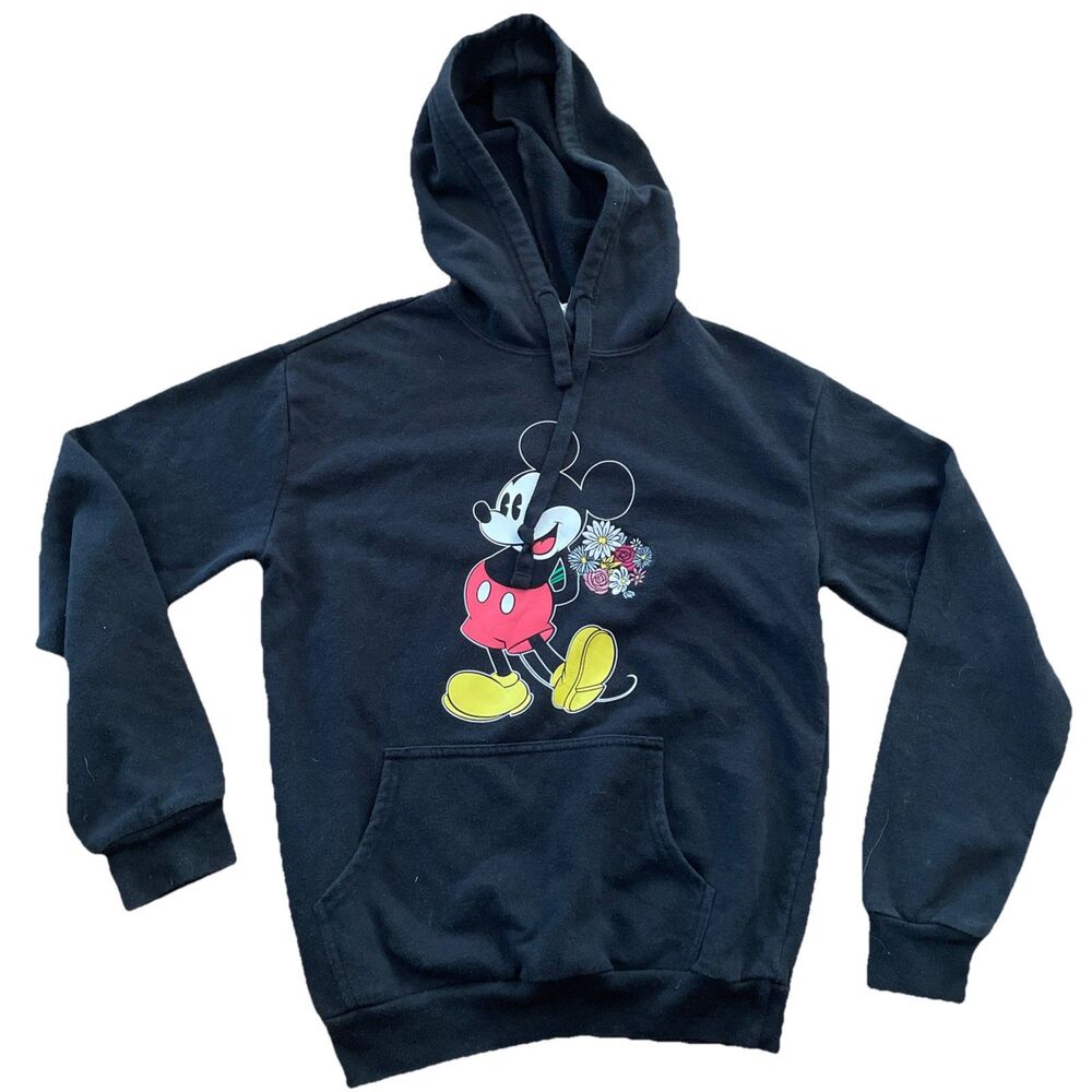 Disney MICKEY MOUSE Hoodie Sweatshirt Embroidered Flowers Women's Small